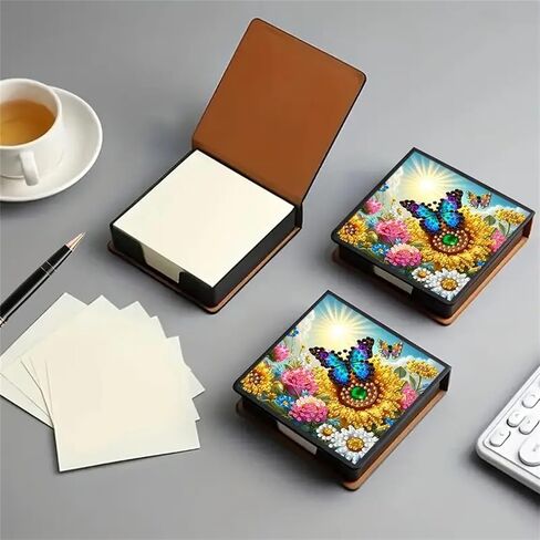 صندوق ملاحظات طقم طلاء ألماس على شكل فراشة، صندوق تخزين ورق مذكرة فن ماسي، حامل ملاحظات لاصق فن ماسي، لوحة مذكرة لوحة ماسية لمكتب المكتب. (الفراشة2) in Kuwait