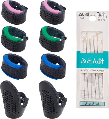 FREEBLOSS 14pcs Sashiko Needle and Thimble Set Sashiko Sewing Pack Sashiko Needle and Leather Adjustable Thimble Japanese Sashiko Kit Tools 6 Needles and 4 Pairs of Thimbles in Saudi Arabia