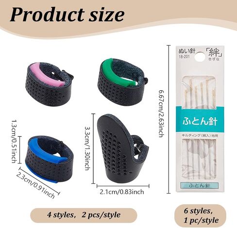 FREEBLOSS 14pcs Sashiko Needle and Thimble Set Sashiko Sewing Pack Sashiko Needle and Leather Adjustable Thimble Japanese Sashiko Kit Tools 6 Needles and 4 Pairs of Thimbles in Saudi Arabia
