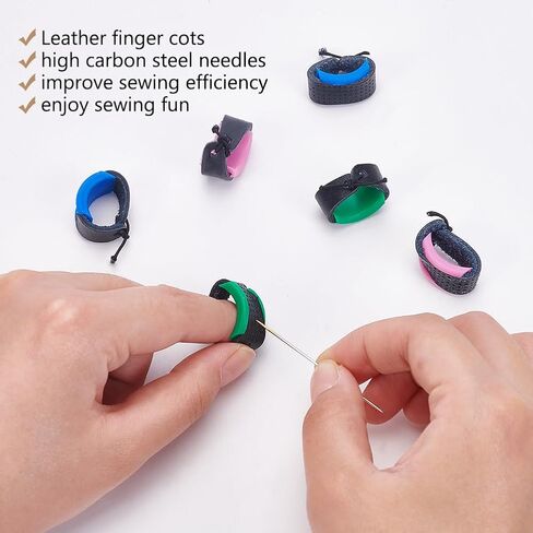 FREEBLOSS 14pcs Sashiko Needle and Thimble Set Sashiko Sewing Pack Sashiko Needle and Leather Adjustable Thimble Japanese Sashiko Kit Tools 6 Needles and 4 Pairs of Thimbles in Saudi Arabia