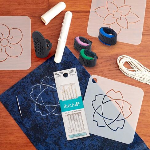 FREEBLOSS 14pcs Sashiko Needle and Thimble Set Sashiko Sewing Pack Sashiko Needle and Leather Adjustable Thimble Japanese Sashiko Kit Tools 6 Needles and 4 Pairs of Thimbles in Saudi Arabia