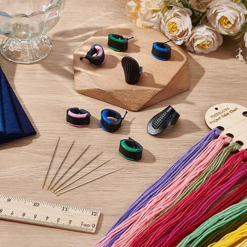 FREEBLOSS 14pcs Sashiko Needle and Thimble Set Sashiko Sewing Pack Sashiko Needle and Leather Adjustable Thimble Japanese Sashiko Kit Tools 6 Needles and 4 Pairs of Thimbles in Saudi Arabia
