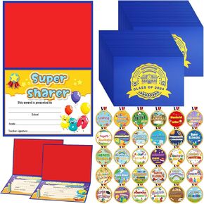 Trandraft 30 Set Kindergarten Graduation Award Certificate and Medals for Kids Preschool Graduation Diploma Medal Certificate of Achievement for Kids Student Teacher School Classroom Supplies