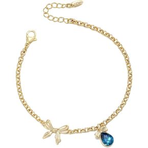 XUPING Bow Bracelet for Women Dainty Gold Bow Charm Sapphire Blue Crystal Adjustable Size Fashion Jewelry Gifts