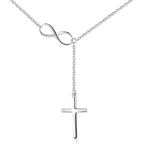NA S925 Sterling Silver Infinity Cross Pendant Y Lariat Necklace for Women Birthday Baptism Easter Gift, 18 inch + 2 inch