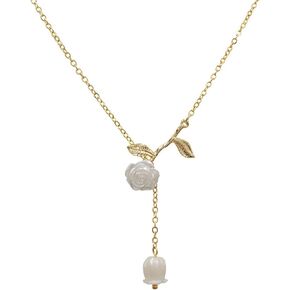 LPYO Rose Necklaces for Women Girls Dainty White Flower Pendant Necklaces Handmade Vintage Boho 14 Gold Chain Camellia Statement Neckalaces Valentine's Day Christmas Party Gifts