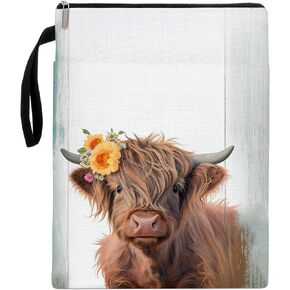 Book Cover, Book Sleeve with Zipper, Book Lover Gifts, Hightland Cow