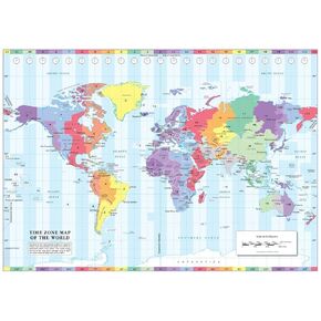 Cosmographics: Time Zone Wall Map of the World - Compact - 22.25" x 15.75" - Paper
