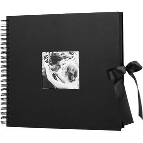 potricher 12x12 Inch Scrapbook Photo Album Hardcover Black Blank Kraft Paper DIY Photo Album for Family Valentines Day (Black, 12 Inch)
