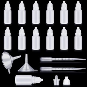 Uiifan 12 Pcs Plastic Squeezable Dropper Bottle Small Empty Liquid Dropper with Screw Cap Portable Eye Dropper Bottle with 2 Funnels 2 Droppers for Eye Drops Oils Saline Essence (White,10ml)
