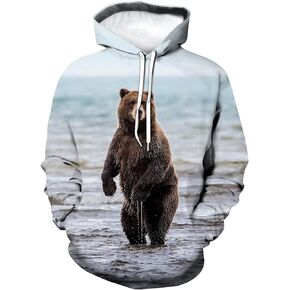 Snbidmk Novelty Bear Graphic Hoodie Cool Animal Print Hoodies Sweatshirt Pullover for Men Women