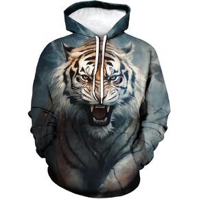 Srcnhim Men's Novelty Tiger Pattern Hoodies 3D Printed Sweatshirt Pullover with Pocket