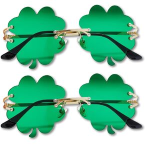 Eylola 2pack St. Patrick's Day Irish Shamrock Sunglasses Green Four Leaf Clover Leprechaun Costume Glasses Party Decorations