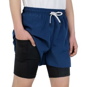 TLAENSON Boys Running Shorts with Liner Kids 2 in 1 Quick Dry Workout Athletic Shorts with Pockets