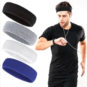 Tyqour 4 Sets Sweatbands Sports Headband for Men Women, Wicking Sweat Headband, Athletic Headbands Men for Tennis, Basketball, Running, Gym Outdoor Athletic