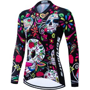 Serijoars Women's Long Sleeve Cycling Jersey MTB Shirts Quick Dry Bike Tops with Reflective Strip