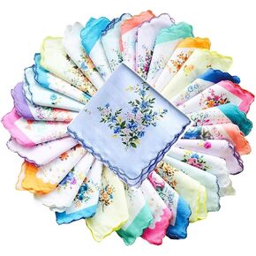 Forlisea 30 Pieces Womens Beautiful Cotton Floral Handkerchief Wendding Party Fabric Hanky