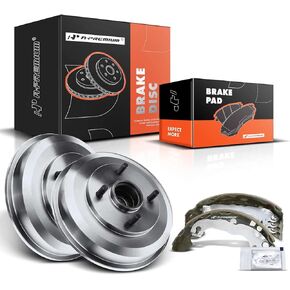 A-Premium Rear Brake Drums and Shoes Set Compatible with Ford Focus 2000 2001 2002 2003 2004 2005 2006 2007 2008 6-PC Set