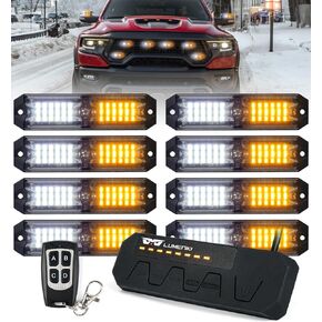 LUMENIX Grille Strobe Lights Kits for Trucks w/Controller, 8PCs High-Intensity LED Deck | Surface Mount Emergency Construction Vehicles Snowplow Side Marker Flashing Warning Light Assemblies - Amber