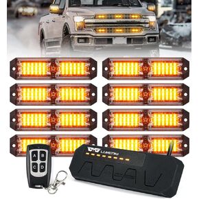 LUMENIX Grille Strobe Lights Kits for Trucks w/Controller, 8PCs High-Intensity LED Deck | Surface Mount Emergency Construction Vehicles Snowplow Side Marker Flashing Warning Light Assemblies - Amber