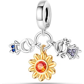 NUJIFFY 925 Sterling Silver Charms Beads for Bracelets & Necklaces, Sunflower Charm Flower Retro Birthday Gifts Jewelry for Women Men Teens Couple