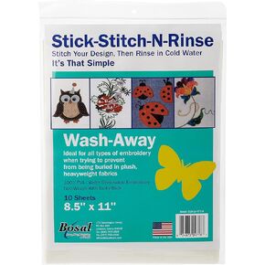 Bosal Stick, Stitch & Rinse 8.5"x11" Interfacing, 8.5" by 11", Clear