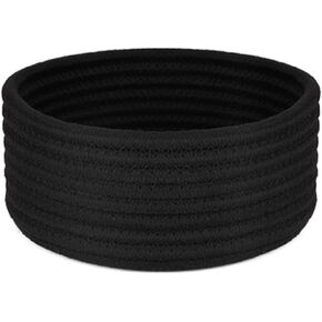 Hispqser Large Black Woven Basket, Round Cotton Rope Basket with Handle Empty Gift Basket to Fill Decorative for Toys Hamper Nursery Sturdy Thicken Storage Bathroom Living Room 10.6 * 10.6 * 3.5in