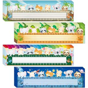 INKNOTE 32 PCS Name Tags for Classroom Multipurpose Manuscript Name Plates for desks, with Alphabet, Numbers, Ruler and Shapes, for Kid from Pre-Kindergarten to Primary School