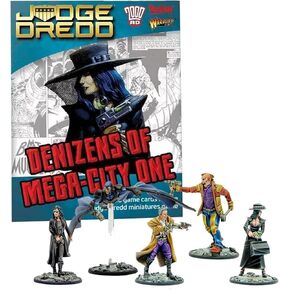Wargames Delivered - Judge Dredd Arch Villains of Mega City 1-28mm Miniatures - 5 Villain Miniatures, 7 Cards, Plastic Bases - Action Figures Plastic Model Kit by Warlord Games