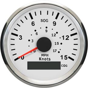 ELING Marine GPS Speedometer 0-15Knots 0-17MPH Speed Gauge with Course for Boat Yacht Vessels with Backlight 3-3/8'' (85mm) 12V/24V (LED Shows Course not Odometer)