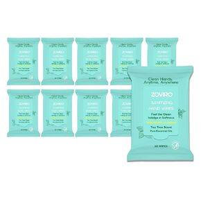 Zoviro Hand Sanitizer Wipes, Tea Tree Essential Oil, Hand Wipes Travel Size, Moisturizing Sanitizing Wipes, Tea Tree Scent, 20 Count (Pack of 10)