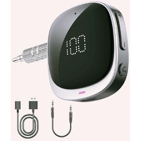 محول BCADON Bluetooth AUX للسيارة، جهاز استقبال بلوتوث 5.3 مع شاشة LED، محول سيارة بلوتوث للستيريو المنزلي/سماعات الرأس السلكية/مكبر الصوت، اتصال مزدوج، ميكروفون HiFi مدمج in Kuwait