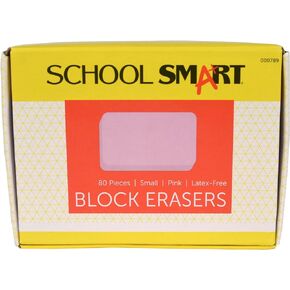 School Smart Latex Free Block Eraser - 1 1/8 in x 11/16 in x 1/4 in - Box of 80 - Pink