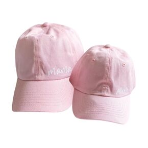 Script Mama and Mini Hats For Women, Cute Mother Daughter Hats, Mom And Daughter Matching Hats, Mommy and Me Hats, Set of 2 Matching Toddler And Mommy Hats in LIGHT PINK.