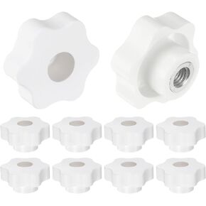 HARFINGTON 10pcs Star Knobs M12 Female Thread 48mm Head Plastic Through Hole Brass Screw-in Clamping Handles Threaded Hand Knobs, White