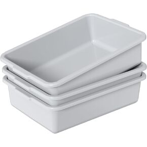 Nihenok 13 L Commercial Bus Tub, 3 Pack Plastic Utility Bus Box for Food Service, Light Gray