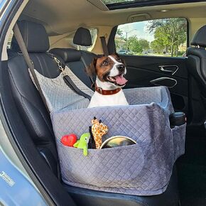 Dog Car Seat for Small and Medium Sized Dogs up to 30 lbs, Waterproof, Safety and Easy-Care Dog Booster Car Seat, Elevated Pet Car Seat for Travel, Car, Home with 3 Storage Pockets and Washable Cover