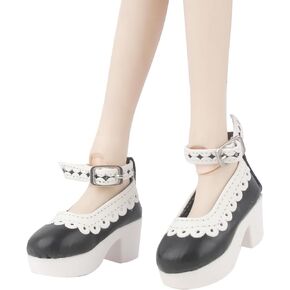 1/3 BJD Doll High Heels, A Pair of Pure Black Leather High-Heeled Shoes Designed for 60cm Ball Jointed Dolls, Round-Toe Heels for 24 Inch BJD Dolls, 3 Colors are Available
