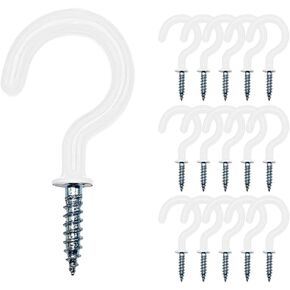FSTNER 16PCS Ceiling Hooks for Hanging Plants and Cup,Screw in Hooks with Vinyl Coating 2.25Inch(White)