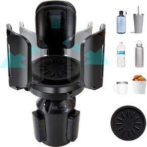 LEORAY Car Cup Holder Expander Automotive Large Cup Holder Adjustable with Coaster for Max. 5.51" Bottles, Mugs, Foods and Drinks, Hydroflask Nalgene Yeti Cup Holder Adapter Black