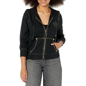 True Religion Women's Lurex Stitch Big T Zip Hoody