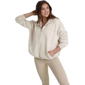 Six Stories Wifey Embroidered Quarter Zip Sweatshirt in Champagne | Ideal Wedding Morning & Honeymoon Pullover Top