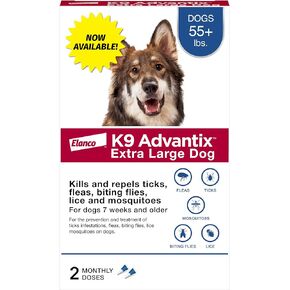 K9 Advantix Flea, Tick & Mosquito Prevention for Dogs Over 55 lbs. | Flea Drops for Extra Large Dogs | Apply Monthly | 2 Treatments