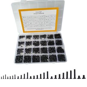 Easycargo 1512pcs Laptop Assortment Kit, 24 Sizes Laptop Notbook Computer PC Replacement Screws M1.4 M1.7 M2 M2.5 M3 Philips Head Black