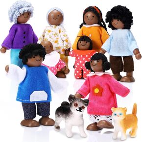 Doll Wooden House People of 8 Miniature Figures and 2 Pets, Country Style in Kuwait