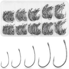 Barbless Fishing Hooks, 250pcs Carp Fishing Hooks Trout Hooks Circle Hooks Curve Shank Crank Fly Tying Hooks Carp Hair Fishing Bait Rigs for Freshwater Saltwater Fishing