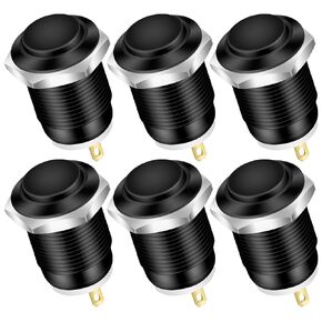 DaierTek 12mm Momentary Push Button Switch 12V Black Waterproof Pushbutton Switch 2 Pin Pre-Wired Normally Open for Automotive Car Marine Boat -6Pcs