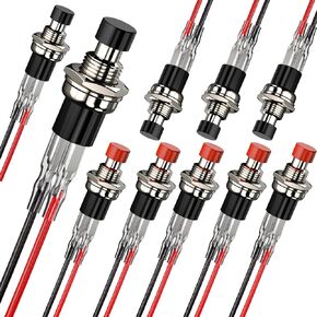 DIYhz Momentary Push Button Switch, 1A 250V AC SPST Mini Pushbutton Switches with Wire Normal Closed(NC) Black Cap - 10pcs