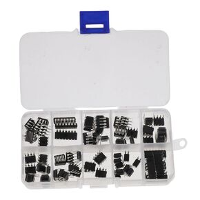 SHUATI 85 Pieces Integrated Circuit Chip Assortment Kit, DIP IC Socket Set for Opamp Single Precision Timer Pwm, 10 Types Including LM324 LM358 LM386 LM393 UA741 NE5532 NE555 PC817 ULN2003 ULN2803