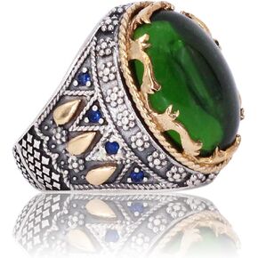 Emerald rings for men, Handmade 925 sterling silver rings for men, Vintage Turkish ring perfect Statement Ring, emerald stone ring christmas gifts for men, gifts for him Size 7